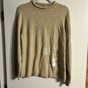 Allison Daley Beige Crewneck Sweater with Snowman Design